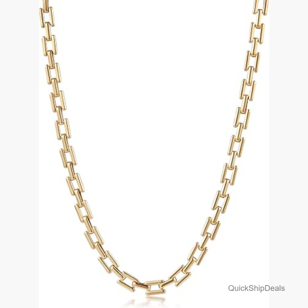 14k Gold Plated Paperclip Chain Necklace With Toggle Clasp